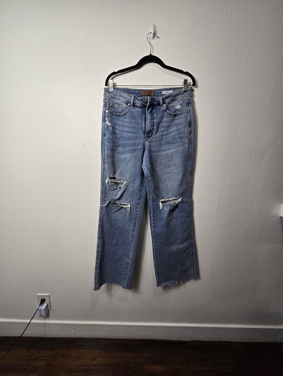 Judy Blue Denim - Judy Blue Distressed Wide Leg Jeans High Rise Raw Hem 13/31 JB88933 LT